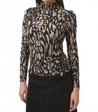 Joseph Ribkoff Mock Neck Long Sleeves Fitted Top In Black/multi