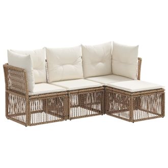 vidaXL Conjunto De Sof&aacute;s De Jard&iacute;n 4 Pcs Beige Rat&aacute;n Sint&eacute;tico Vidaxl