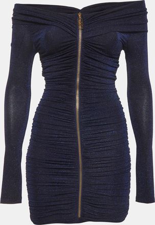 Elisabetta Franchi Blue Metallic Jersey Knit Cocktail Mini Dress