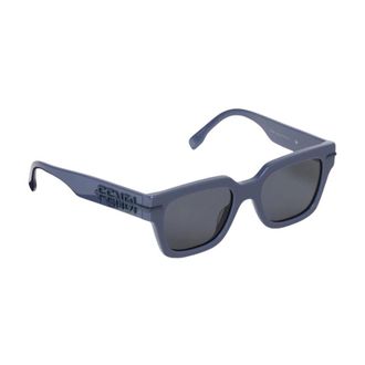 Fendi Accessoires, Heren, Blauw, ONE Size, Rechthoekig montuur zonnebril met standaard lens