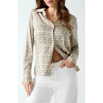 Guess Concetta Logo Print Long Sleeve Shirt in Pearl Print at Nordstrom, Size X-Large
