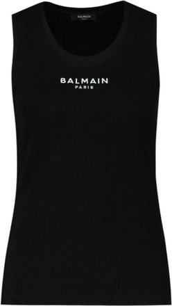 Balmain Paris Geborduurd Vest Top - Dames - Tops zonder mouwen - Zwart - M - Katoen - Tops