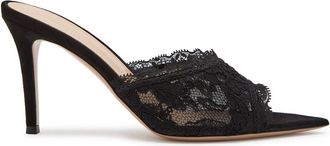 Gianvito Rossi Claudia 85 Lace and Suede Mules - Black - 39 (IT39 / UK6)