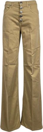 Dondup Jaqueline Katoen Gabardine Broek - Dames - Wijde Broeken - Bruin - W26 - Katoen - Broeken