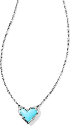 Kendra Scott Womens Ari Heart Short Pendant Necklace In Silver Turquoise Magnesite