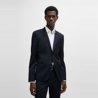 HUGO BOSS Hugo Mens Solid Patterned Notch Collared Full Suit in Dark Blue - Size X-Large