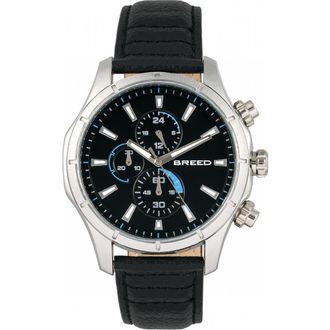 Breed Lacroix Chronograph Leather-Band Watch in Silver/black at Nordstrom