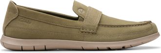 Clarks Mens Flexway Band Loafer, Olive Suede, 9 UK