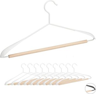 Relaxdays Relaxdays Set 10 Grucce Appendiabiti, Stampelle per Pantaloni, Magliette & Giacche, Metallo & Legno, L: 43 cm, bianco