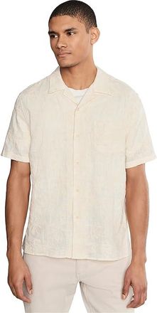 Vince Embroidered Floral Short Sleeve Cabana Shirt Mens Clothing Blanco : LG, Linen/Rayon