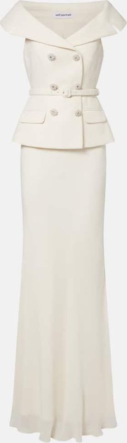 Boucl&eacute; peplum and georgette gown