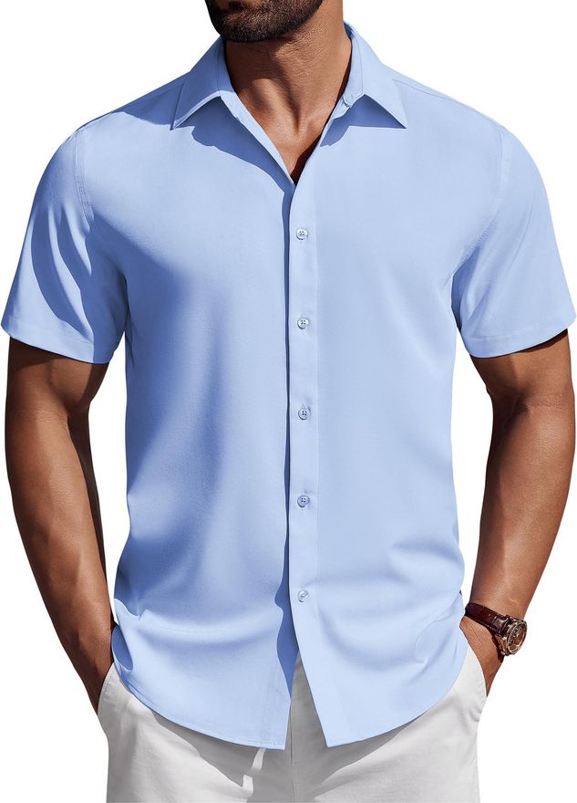 COOFANDY Herren Kurzarmhemd In Khaki – Lässiges Freizeithemd Für Sommer & Strand