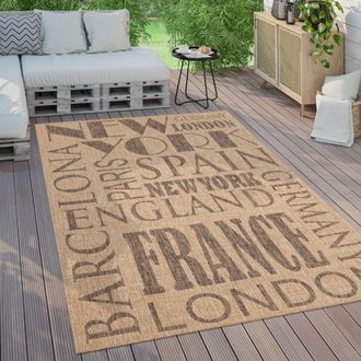 Paco Home Paco Home Alfombra Interior Y Exterior Balcon Terraza Cocina Moderna Letra Beige, 240x340 Cm