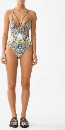 Camilla Multi Strap Halter Tri One Piece W Trim in Sevillian Style at Nordstrom, Size X-Large Au