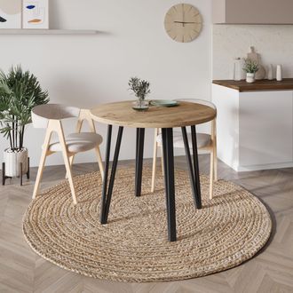Decortie Xana Round Dining Table 90cm 4 Seater - Compact Kitchen Table in Brown | Size: 2 Pack