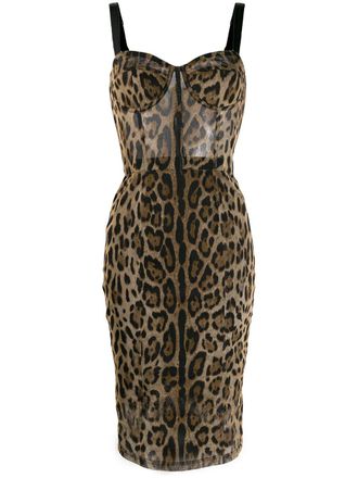 Dolce & Gabbana leopard-print bustier midi dress - Brown