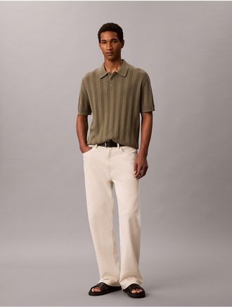 Calvin Klein Mens Rib Stitch Cotton Polo Sweater - Green - XL
