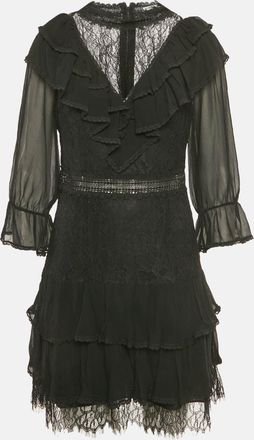 Alice & Olivia Alice + Olivia Black Crepe Lace Detail Mini Dress