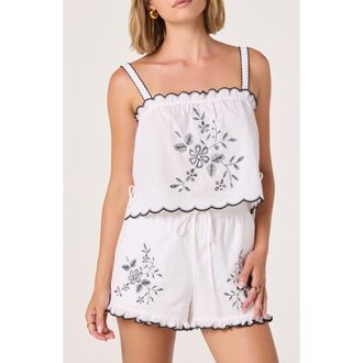 ASTR the Label Sadie Embroidery Linen Blend Camisole in Off White at Nordstrom, Size X-Small