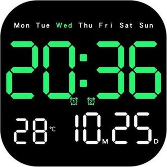 OEM Reloj De Pared Led Multifuncional Con Mando A Distancia, Temporizador, Funci&oacute;n De Cuenta Atr&aacute;s E Indicador De Temperatura, Color Verde