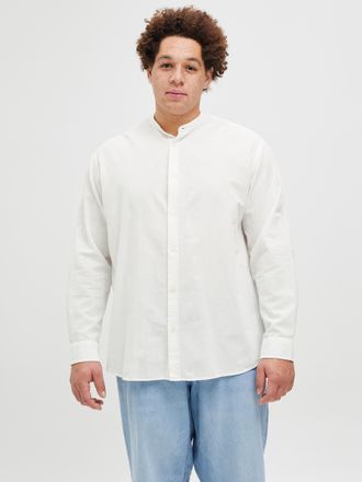Jack & Jones Plus Size Langarmhemd JJEBREEZE LINEN BLE BAND SHIRT LS SN PLS, Herren, Gr. 5XL, N-Gr, weiss (wei&szlig;), Web, Obermaterial: 70% Baumwolle, 30% Leinen, JACK & JONES 