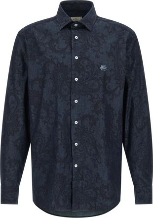 Etro Paisley Ramage Shirt - Heren - Casual Overhemden - Blauw - 3XL - Katoen - Overhemden