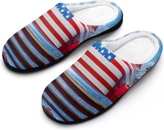 Generic Old Truck in U.S. Flag Mens House Slippers Memory Foam Washable Cotton Slip on Home Shoes