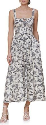 Avec Les Filles Bustier Linen Blend Midi Sundress in Safari Toile Black at Nordstrom Rack, Size 14