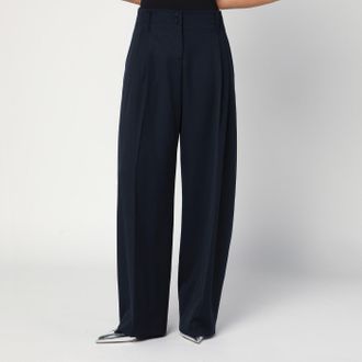 Alexander McQueen Pantalone ampio blu navy in lana