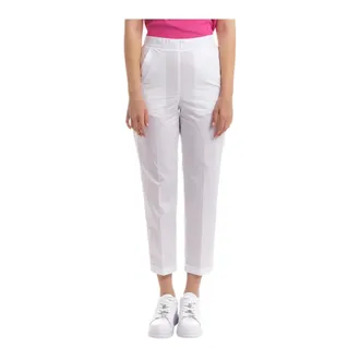 Seventy Cropped Trousers, female, White, Size: S Solid Color Elastic Waist Pants