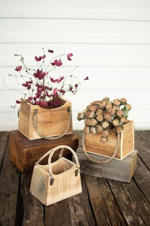 Kalalou Set Of Three Rustic Recycled Wood Hand Bag Planters
