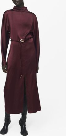 Mango Long Sleeve Satin Midi Dress in Maroon at Nordstrom Rack, Size 6