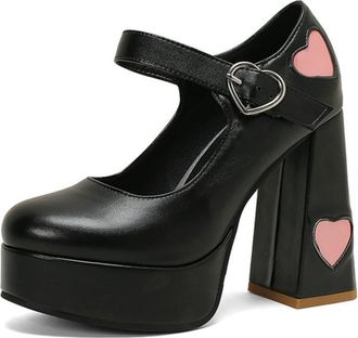 Generic Womens Platform Chunky Heel Mary Jane Shoes Spring and Autumn Heels Bridal Party Dress Pumps,Black,6.5 UK