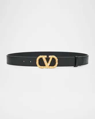 Valentino Garavani VLogo Signature Jeweled Calf Leather Belt, 30mm