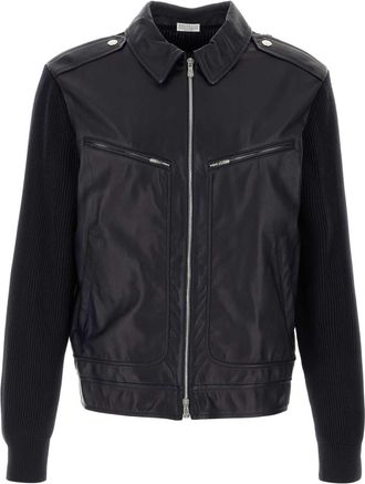Brunello Cucinelli Brunello Cucinelli Blue Leather And Knit Jacket