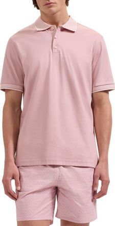Bugatchi Tipped Pima Cotton Piqu&eacute; Polo in Dusty Pink at Nordstrom, Size Xx-Large
