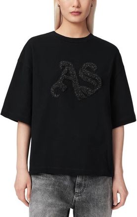 AllSaints Icon Amelie Oversize Rhinestone Cotton T-Shirt in Black at Nordstrom, Size X-Small