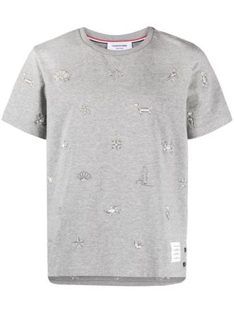 Thom Browne T-shirt met borduurwerk - Grijs