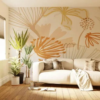 Superfresco Easy Scandi Floral Peach Print To Order 3m x 2.8m Mural in Pink