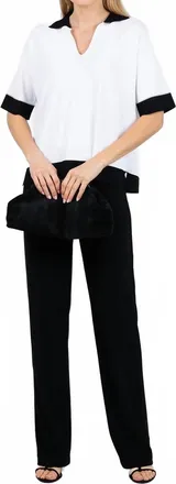 D.exterior Split Neck Polo Sweater In Bianco/nero