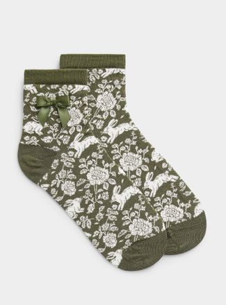 Simons Womens Satiny bow abundance painting ankle socks