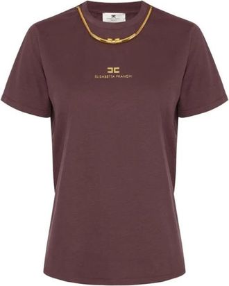 Elisabetta Franchi Cotton Jersey T-shirt met Ketting - Dames - T-shirts - Bruin - S - Katoen - Tops