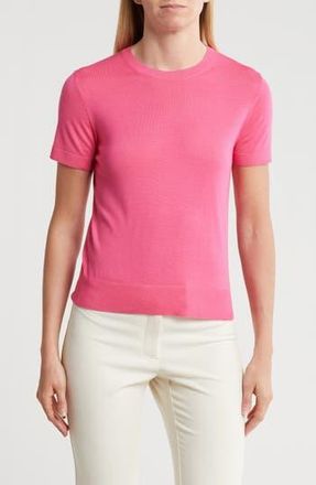 Theory P Regal Short Sleeve Wool Blend Sweater in Pink Azalea at Nordstrom Rack, Size Petite