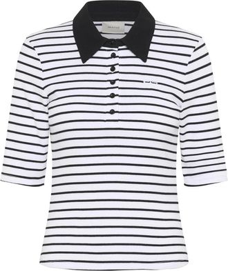 Gestuz Gestreepte Polo Top Bright White/Black - Dames - Polos - Veelkleurig - S - Katoen - Tops