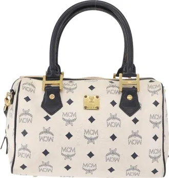 MCM Visetos Logogramme Leather White Leather Handbag (Pre-Owned)