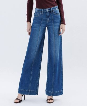Flying Monkey High Rise Wide Leg Trouser In Moon Bar