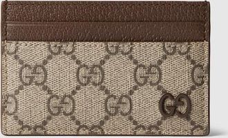 Gucci Brown Trim GG Card Case, Beige, GG Canvas