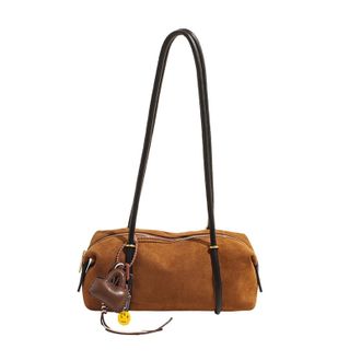 Generic Exquisite Faux Suede Square Shoulder Bags Solid Zipper Personality 2025 Autumn & Winter New Armpit For Women(Brown and ornaments)