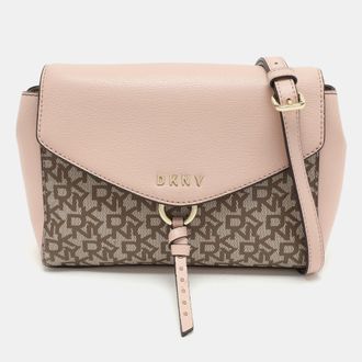 DKNY Dkny Beige/pink Signature Coated Canvas And Leather Shoulder Bag