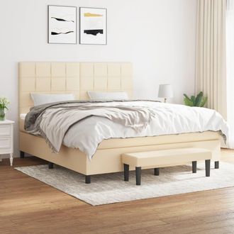 vidaXL Vidaxl - Cama Box Spring Con Colch&oacute;n Tela Color Crema 160x200 Cm